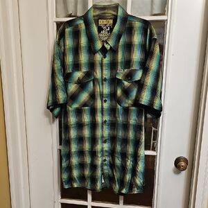 DIXXON Mad Scientist Flannel Shirt - Green and Yellow Plaid